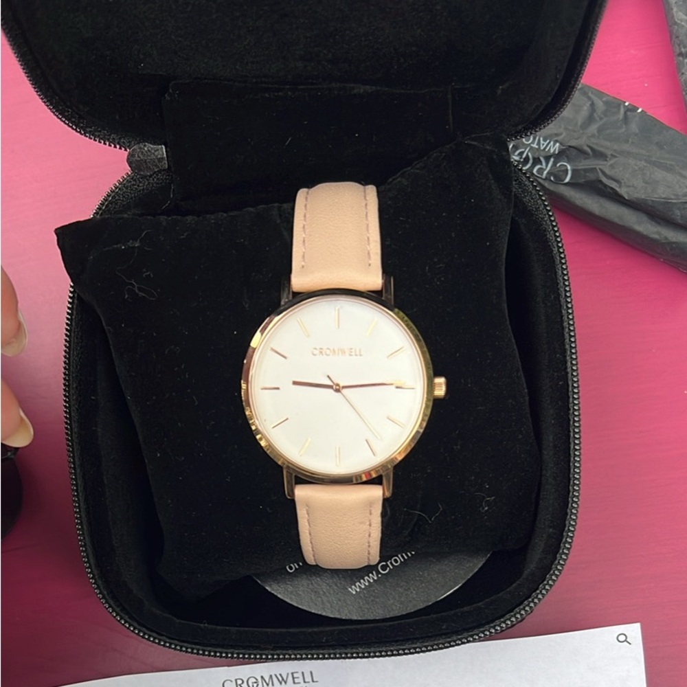 38MM Watch - Rose Gold Case with White Face, Nude Leather Band